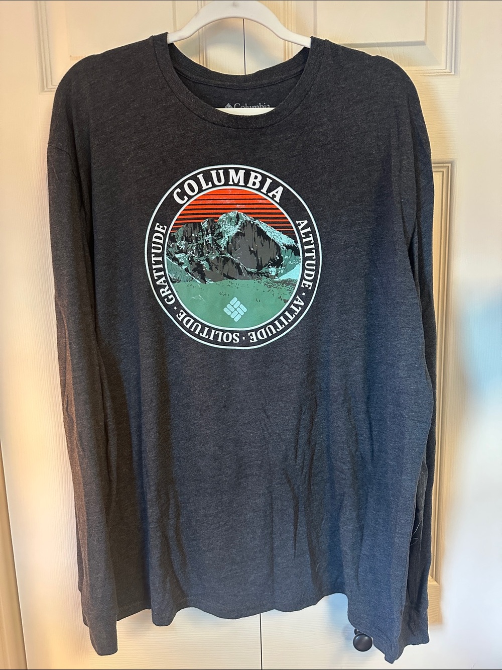 Columbia Men's Long-Sleeve Graphic Tee - Charcoal with Teal & Orange Graphic